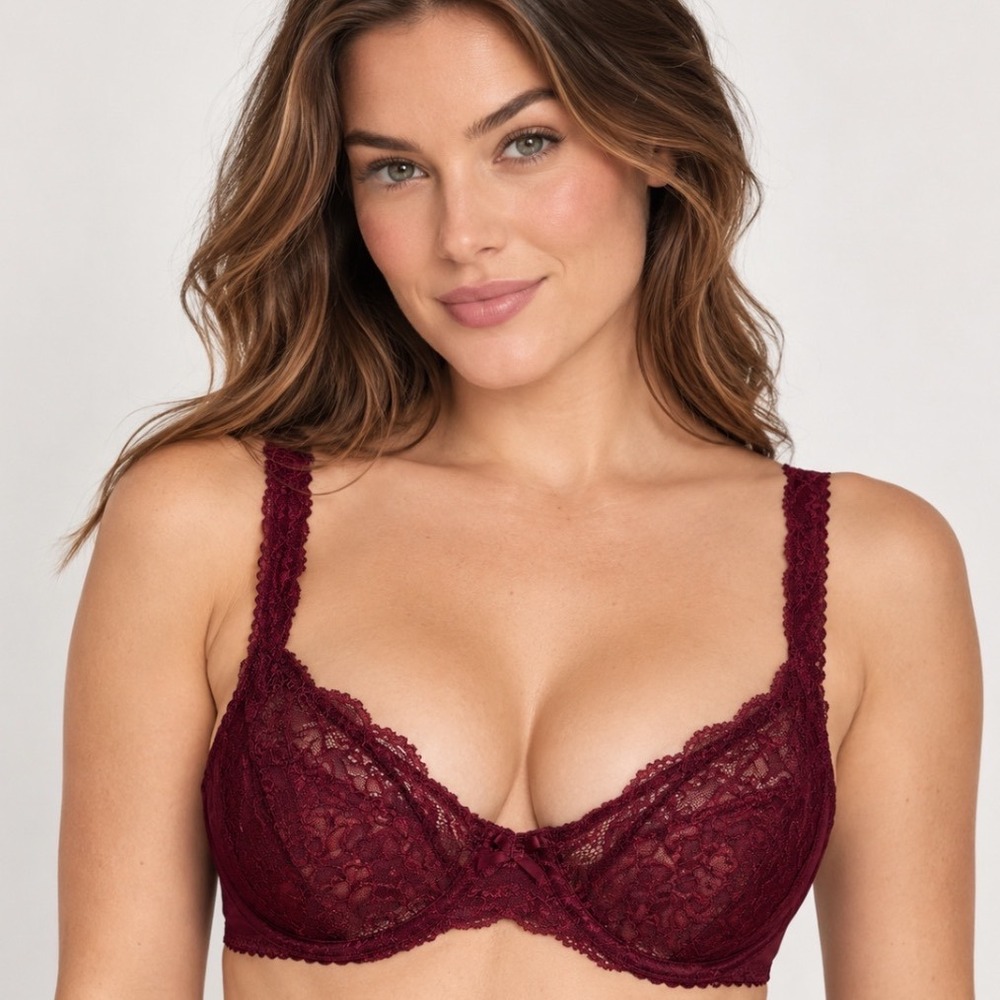 Chantelle Womens Bra Sz 40C Burgundy Lace Full Coverage Underwire Support 1191